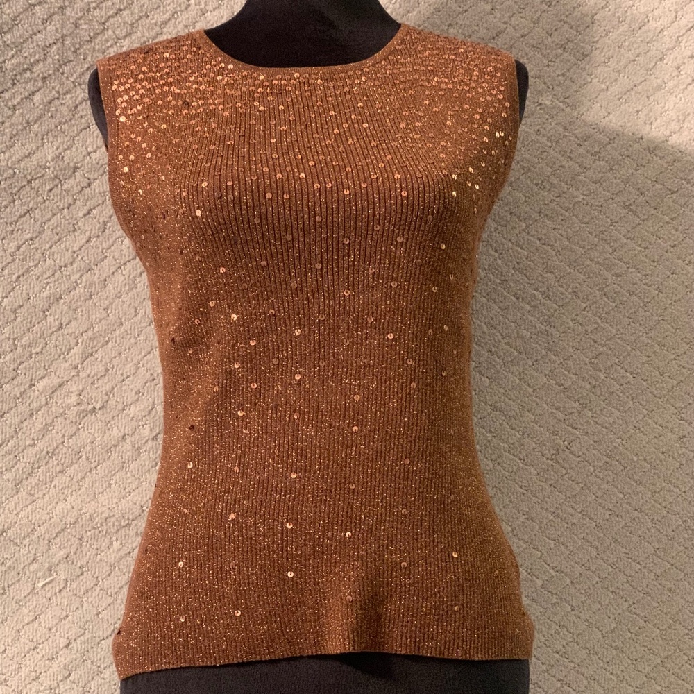 Designers Originals sleeveless tank top, metallic bronze with sequins in front